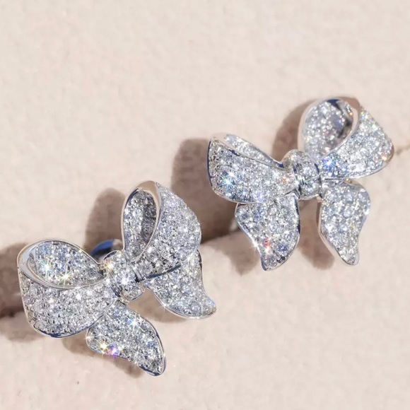 925 Sterling Silver CZ Bow Studs - Picture 6 of 6